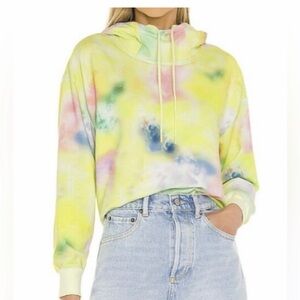 Alice + Olivia Tie Dye Niki Funnel Neck Crop Hoodie Sweatshirt Hooded XS
